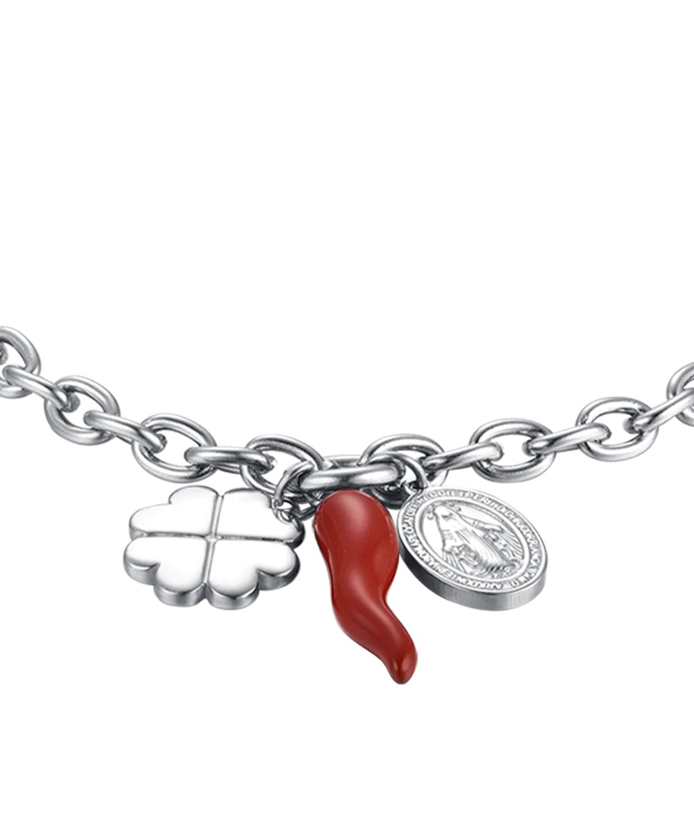 Bracciale da donna a maglia rolò con charms portafortuna Luca Barra Lu